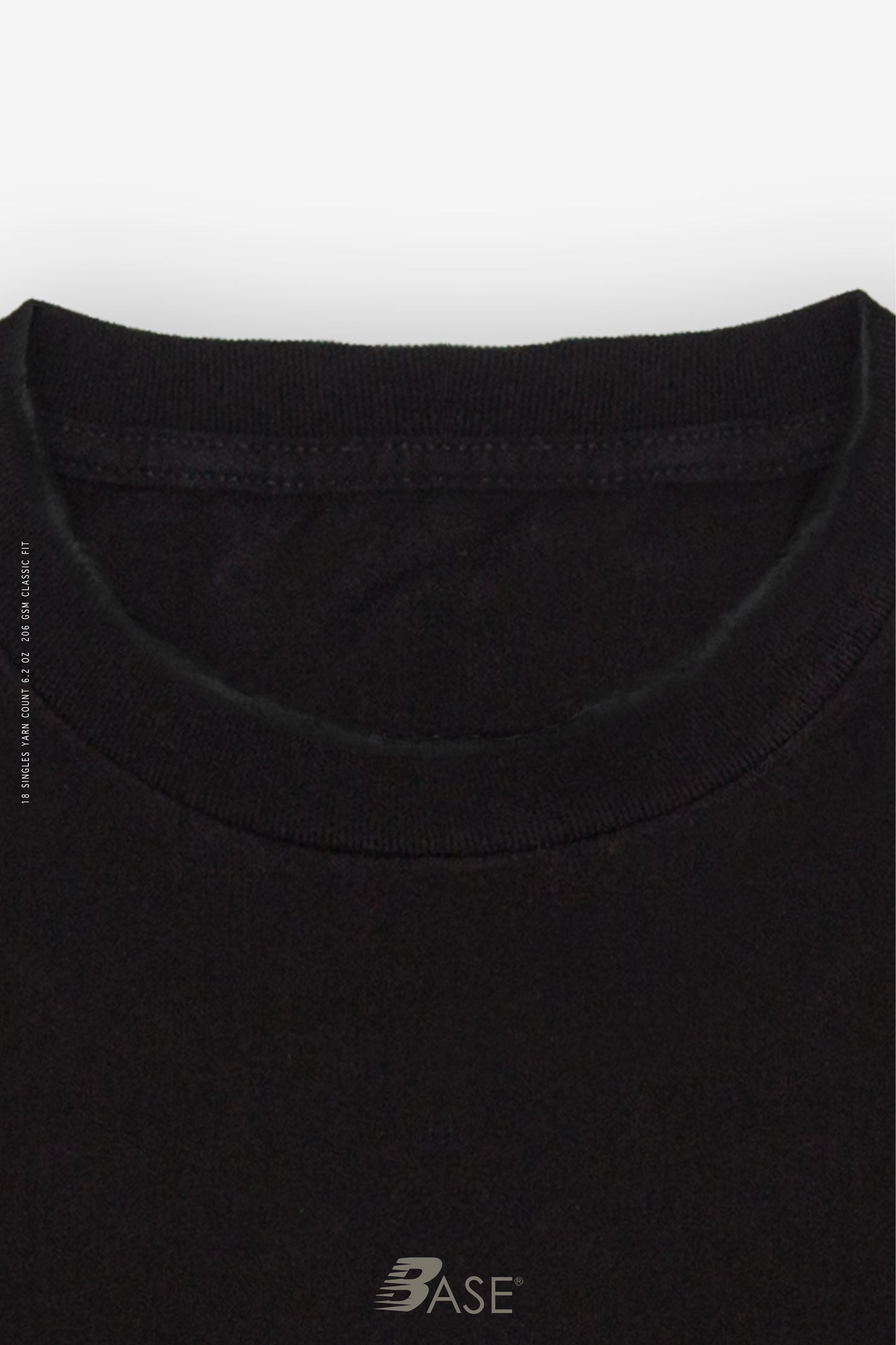 Sixelar BASE Black T-Shirt blank rib detail.