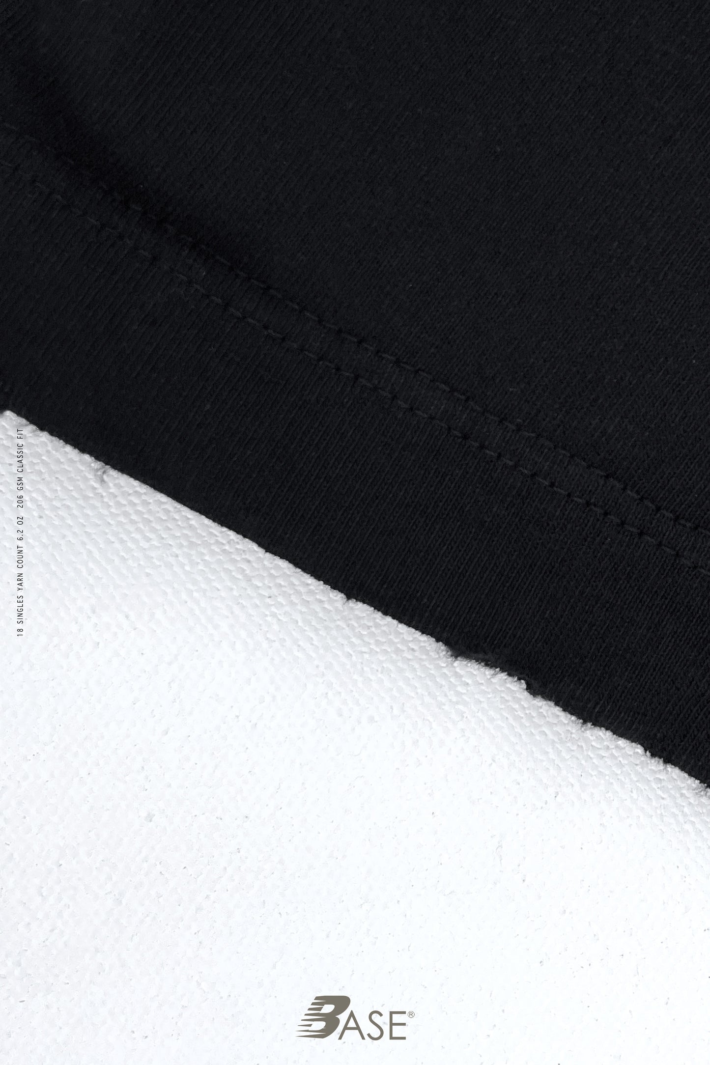 Sixelar BASE Black T-Shirt blank sleeve hem detail.
