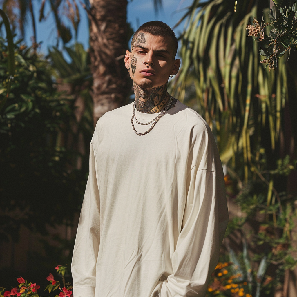 Sixelar Long sleeve Off White blank t-shirt. Sleeve detail