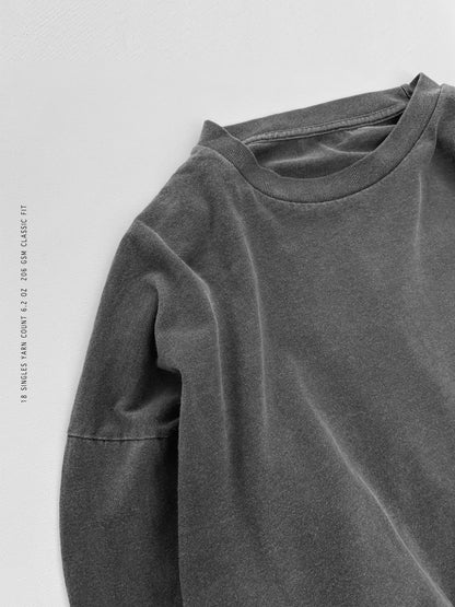 Sixelar Long sleeve Charcoal blank t-shirt. detail view