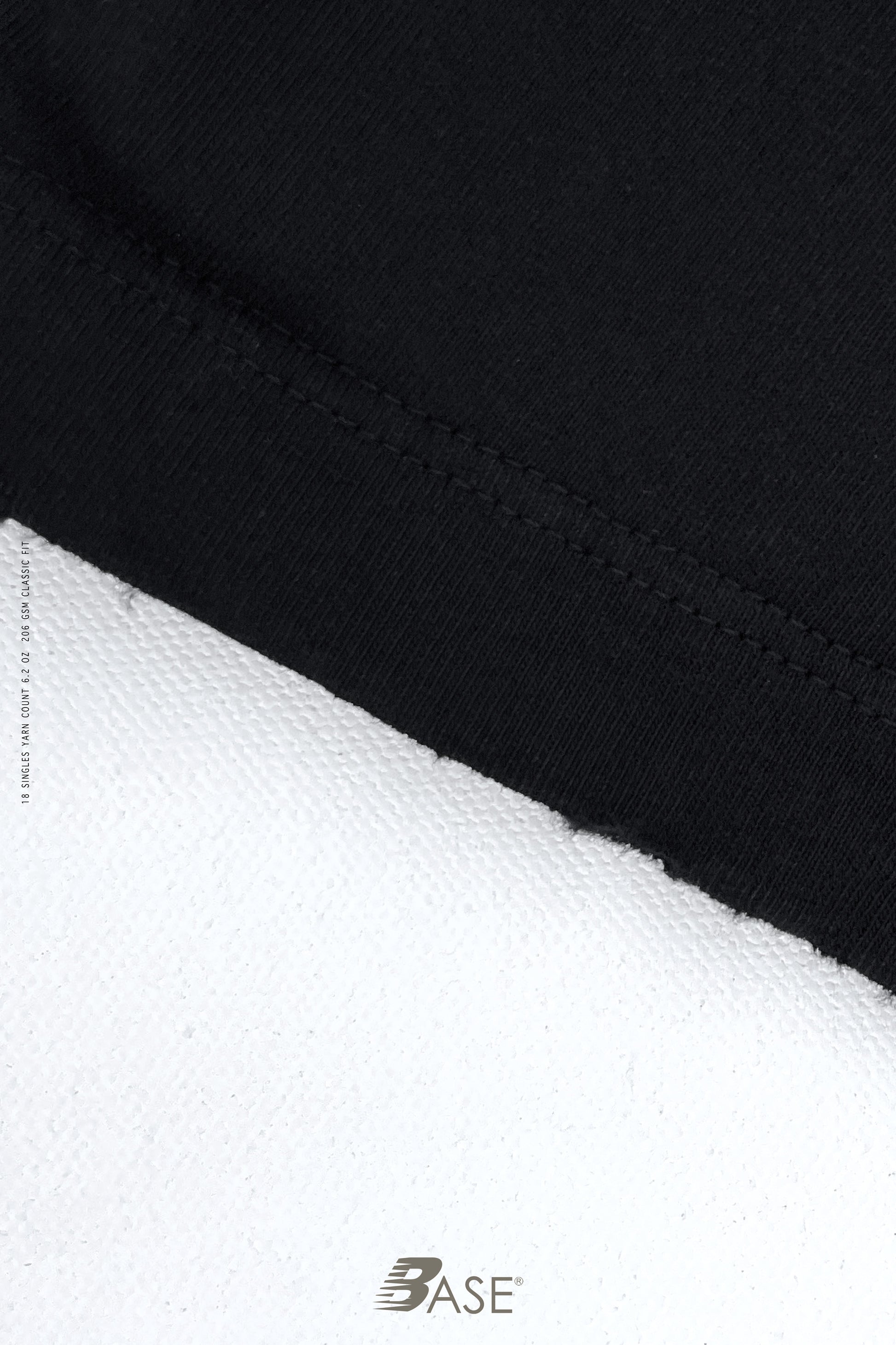 Sixelar BASE Black T-Shirt blank sleeve hem detail.