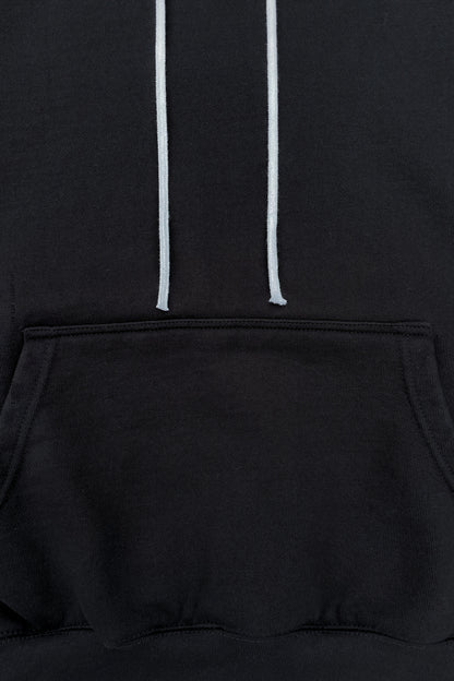 Sixelar Classic Heavyweight Black Blank Hoodie white cords blank detail 