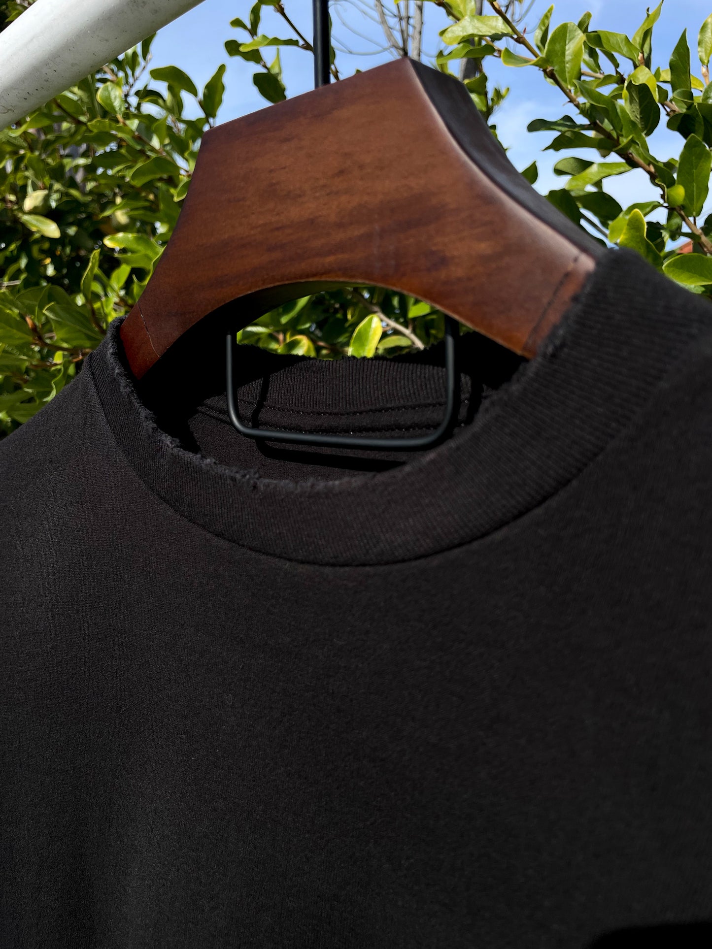 Sixelar distressed Long sleeve Black blank t-shirt rib detail