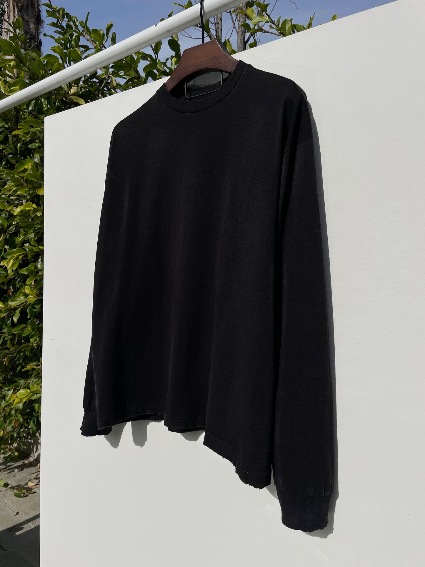 Sixelar distressed Long sleeve Black blank t-shirt. hanger