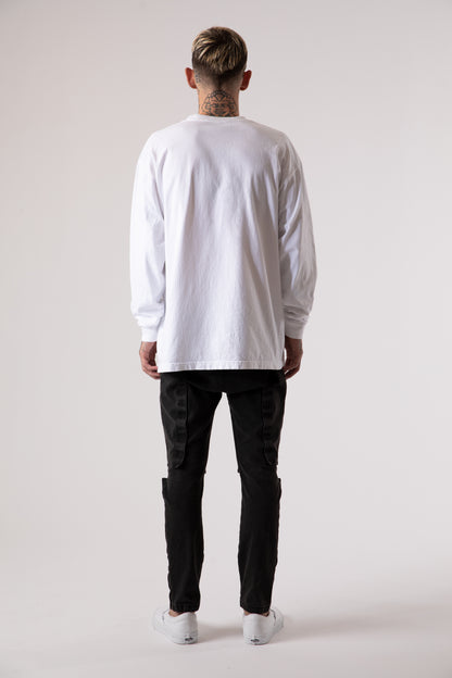 Sixelar Long sleeve White blank t-shirt. back view