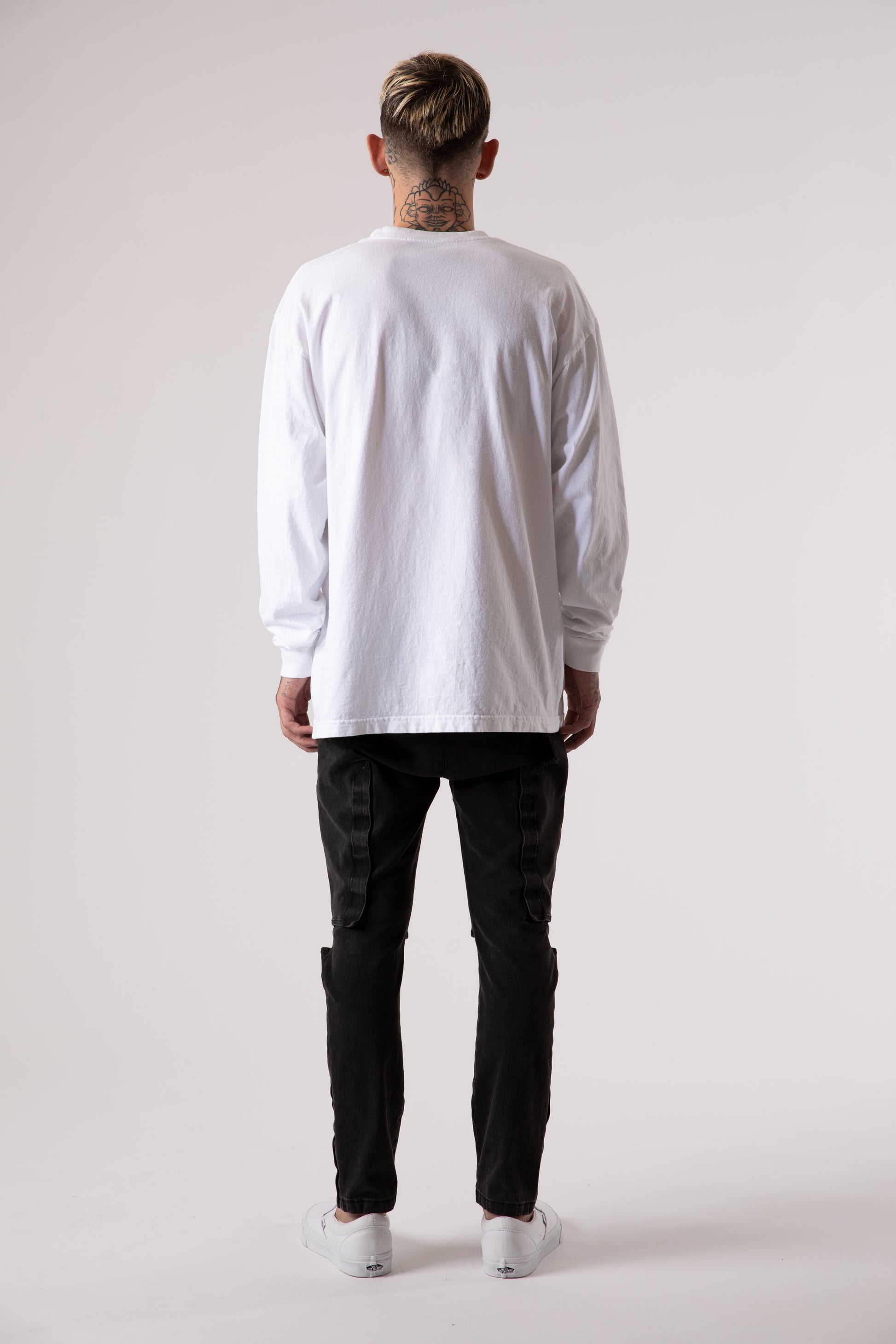Sixelar Long sleeve White blank t-shirt back view